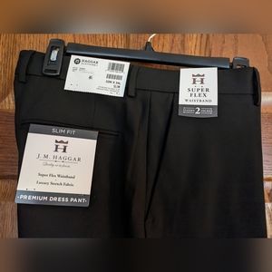 NWT Haggar Men's Slim Fit Midnight Black Premium Dress Pants - Size 32Wx34L